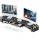 gianotter Dual Monitor Stand Riser, Desk Organizer With Drawer and 2 Pen Holders, Computer Monitor Stand, Desk Shelf for Top of Desk, Balck