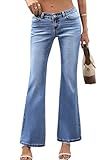 ELLEVEN Bell Bottom Jeans for Women Trendy Low Rise Y2K Stretchy Bootcut Flare Wide Leg Jeans Casual Mom Cute Denim Pants with Pockets Denim Blue 4