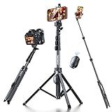 Fugetek 51" Professional Selfie Stick Tripod, 100% All Aluminum Stick & Legs, Lightweight, Detachable Bluetooth Remote, Portable All in One, Compatible with iPhone & Android, Non Skid Feet, Black