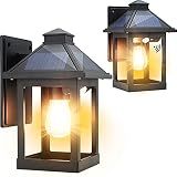 2 Pack Solar Wall Lanterns Outdoor with 3 Modes, Dusk to Dawn Motion Sensor