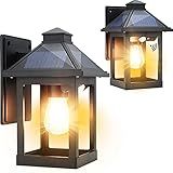 CYHKEE 2 Pack Solar Wall Lanterns Outdoor with 3 Modes, Dusk to Dawn Motion Sensor LED Sconce Lights IP65 Waterproof, Exterior Front Porch Security Lamps Wall Mount Patio Fence Garage Decorative