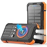 YOLOSKS Solar Charger Power Bank 49800mAh Wireless Portable Phone Charger, 22.5W QC3.0 Fast Charging Built in 4 Cables with USB C 6 Outputs & 2 Inputs for All Cell Phone