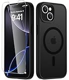 LATVIN for iPhone 14 Case & iPhone 13 Case, Magnetic Phone Cover with 1 Screen Protector, Compatible with MagSafe, Military Grade Protection, Translucent Matte Frosted Back, Black