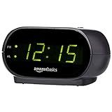 Amazon Basics Small Digital Oval Alarm Clock With LED Display, Nightlight & Battery Backup, Black, 4.5 x 3.5 x 2.4 Inches