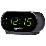 Amazon Basics Small Digital Oval Alarm Clock with LED Display, Nightlight, Snooze Function & Battery Backup, Black, 4.5 x 3.5 x 2.4 Inches