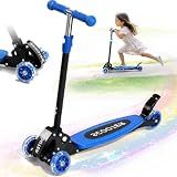 Kick Scooter for Kids 3-7 Age - Three Wheel Light Up Scooters, Lean to Steer,Foldable,Stable Dual Rear Wheels, Adjustable Height, for 3-5,5-7 Year Old Girls Boys Up to 120 Lbs