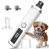 Ckin pet Dog Nail Grinder, Quiet Electric Dog Nail Trimmer with 2 LED Lights, 3-Speed Pet Nail Grinder for Dogs & Cats, Rechargeable 2000mAh Nail Grinder for Small Medium Large Dogs with Light, White