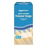 Amazon Basics Reclosable Freezer Gallon Size Bags with Double Zipper Seal, Stand-Up Bottom, BPA Free, 90 Count (Previously Solimo)