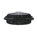 Granite Ware 15-Inch Covered Oval Roaster, 10 Lb Capacity - Enamel Steel Cookware, Dishwasher Safe & PFOA-Free, Even Heat Distribution for Roasting Poultry, Meat, or Vegetables (Speckled Black)