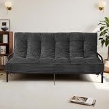 Winzoo 8 Inch Futon Mattress Full Size, Futon Floor Sofa Bed Foldable with Soft Corduroy Fabric - High Resilience Foam Filling - 2 Storage Straps for Home, Guest Room, Dorm, Grey (Frame Not Included)