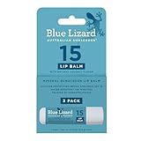 BLUE LIZARD Mineral SPF 15 Lip Balm, 3-Pack: Broad Spectrum Sun Protection, Natural Coconut Flavor, 8 Natural Oils, Infused with Australian Kakadu Plum, Rich in Vitamin C, Vegan, Each Tube 0.13 oz.