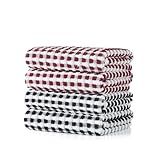 SALAS Cotton Dish Towels Cloths for Kitchen Drying Dishes, Lattice Terry Kitchen Towels, Absorbent Cloths with Hanging Loop, 16‘’ x 26‘’, 4 Packs, Wine Red and Black