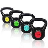 OLIXIS 4-Piece Kettlebell Set with Wide Grip - Perfect for Home Gym Strength Training & Workouts, 50 pounds
