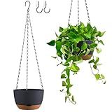 Kvetto Set of 2 8 Inch Self Watering Hanging Planters for Indoor Outdoor Plants, Color Blocking Hanging Baskets Flower Pots with Drainage Hole & Removable Water-Storage Tray