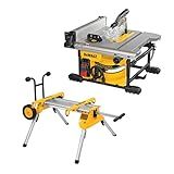 DEWALT Table Saw for Jobsite, Compact, 8-1/4-Inch with Table Saw Stand, Mobile/Rolling (DWE7485 & DW7440RS)