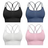 CHRLEISURE Sports Bras for Women, 4 Packs Padded High Support Workout Yoga Seamless Criss-Cross Racerback Bras(BlackNavyLGreyPink, M)