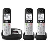 Panasonic Cordless Phone, Easy to Use with Large Display & Big Buttons, Flashing Favorites Key, Flashlight, Call Block, Volume Boost, Talking Caller ID, House Phones, 3 Handsets - KX-TGU433B