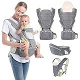 Baby Carrier, 6-in-1 Newborn to Toddler Carrier(7-50lbs), Front & Back Carrier with Detachable Hip Seat, Soft & Adjustable, All Seasons, Ideal for Mom & Dad, Perfect for Shopping & Travel (Grey)