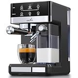 UDI Espresso Machine, 20 Bar Automatic Cappuccino & Latte Coffee Maker, Auto or Manual Quick Brew Dual Boiler, Touchscreen Espresso Maker, Black+Silver