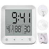 XINKORA Waterproof Shower Clock with Timer, Bathroom Wall Clock Displaying Temperature, Date & Day, Battery Operated LCD Digital Clock for Bath, Kitchen (White)