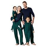 Amazon Essentials Women's Women's Lightweight Flannel Pant and Long-Sleeve T-Shirt Sleep Set, Navy/Plaid, Medium