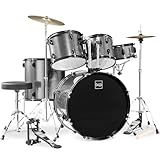 Best Choice Products 5-Piece Full Size Complete Adult Drum Set w/Cymbal Stands, Stool, Drum Pedal, Sticks, Floor Tom - Silver Sparkle