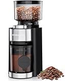 Aromaster Burr Coffee Grinder with 25 Grind Setting, Adjustable 2-12 Cups Timer, Professional Conical Coffee Bean Grinders for Home Use, 3-Ears Portafilter Holder, Anti-static, Cleaning Brush, Black
