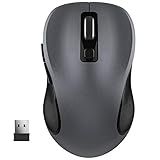 WisFox 2.4G Wireless Mouse for Laptop, Ergonomic Computer Mouse with USB Receiver and Type-C Adapter, 3 Adjustable Levels DPI, 6 Button Cordless Wireless Mice (Grey)