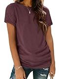 ATHMILE Womens Tops Dressy Casual T Shirts Crewneck 2025 Summer Casual Tops Fitted Shirts Basic Tee Wine Red