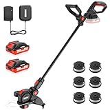 EWORK Weed Wacker Cordless 20V 12-Inch Weed Eater Battery Powered with 2×2.0Ah Batteries & Fast Charger Electric Weed Trimmer, Lightweight String Trimmer for Lawn Trimmer and Grass Edger Cutter