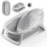 CheerTry 4-in-1 Collapsible Baby Bathtub for Newborn & Toddler 0-24M (Grey)