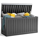 PatioZen 90 Gallon Resin Deck Box, Lockable Patio Outdoor Storage Box for Furniture, Garden Tools and Tools Storage, Waterproof Outside Storage Box - Black