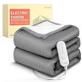 HOMLYNS Heated Throw Blanket, 5 Heat Settings, 3 Hours Timer, Grey