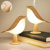 Deogos 2 Cute Bird Table Lamps Combo,Rechargeable Cordless Lamp with 3 Color Temperature and Adjustable Brightness,Small Desk Lights for Bedroom Nightstand Bedside Table - Wood Tone