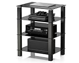 FITUEYES 4-Tier Media Stand Audio with Tempered Glass Shelves, Black