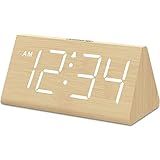 DreamSky Wooden Digital Alarm Clocks for Bedrooms - Electric Desk Clock with Large Numbers, USB Port, Loud Alarm for Heavy Sleepers, Adjustable Volume, Dimmer, Snooze, DST, Wood Décor, Adapter Powered