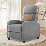 DUMOS Recliner Chair for Adults, Massage Reclining Chair for Living Room, Adjustable Home Theater Seating Single Sofa with Padded Seat Backrest and Footrest, Linen, Grey