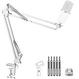 InnoGear Boom Arm Microphone Mic Stand for Blue Yeti HyperX QuadCast SoloCast Snowball Fifine Shure SM7B and Other Mic, White