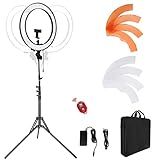 LDGHO 18-Inch Ring Light, 55W Dimmable 5500K Light with 240 LEDs Color Filter, Soft Tube and Carrying Bag for YouTube, TikTok, Selfies and Photography, Compatible with Camera and Smartphones