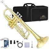 ALLSET Bb Standard Trumpet for Beginners | Student Band, Orchestra, Pro Level Performance | Professional Brass Trumpet Kit with Hard Case, 7C Mouthpiece& Cleaning Kit | Gold