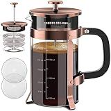 QUQIYSO French Press Coffee Maker 34oz 304 Stainless Steel with 4 Filter, Heat Resistant Durable, Easy to Clean, Borosilicate Glass Press, 100% BPA Free Teapot (Copper)