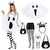 NatuBeau 6PCS Ghost Costume Set Adult, Double-Sided Poncho for Halloween