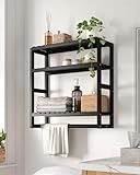 Galood Over The Toilet Storage Bathroom Shelves Wall Mounted 3 Tier Space Saver Corner Shelf Organizer Bamboo Towel Rack Toilet Paper Cabinet with Hanging Rod Black