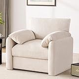 Howjoe Chenille Oversized Armchair, 38.6" Wide Accent Chairs for Living Room & Bedroom Modern Lounge Chair, Upholstered Mid-Century Reading Chair, Comfy Living Room Chair, Single Sofa Chair, Beige