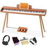 UISCOM Digital Piano Keyboard 88 Key Semi-Weighted for Beginners,Full Size Electric Piano with Stand,Triple Pedal,Adapter,Sheet Music Stand,Headphone,USB-MIDI Compatible,Wood Brown