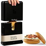 BonBagel Bagel Cutter Slicer – Precision Bagel Slicer with Auto-Center Holder – Compact 7-Inch Space-Saving Design for Even Cutting Large and Small Bread at Home or Café Kitchen - Black