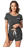 WiWi Womens Pajamas Set Short Sleeve Top with Shorts Pajama Soft Cool Sleepwear Pjs Sets-Viscose from Bamboo S-XXL, Charcoal, Small