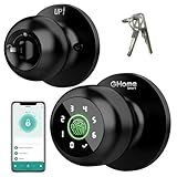 GHome Smart Fingerprint Door Lock, 4 in 1 Smart Fingerprint Door Knob with Keypad, App Control, Auto Lock, Biometric Door Knob with Lock for Bedroom, Apartment, Garage, Home & Office