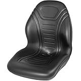 VEVOR Universal Lawn Tractor Seat Replacement, Compact High Back Mower Seat, Black Vinyl Forklift Seat, Central Drain Hole Skid Steer Seat with Mounting Bolt Patterns of 8" x 11.5" & 11.25" x 11.5"