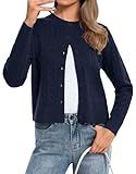ATHMILE Cropped Cardigan Sweaters for Women Long Sleeve Button Up Cable Knit Lightweight Cardigan Spring Clothes 2026 Navy